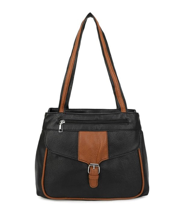Kitise Large Structured Buckle Color Block Tote Shoulder Bag