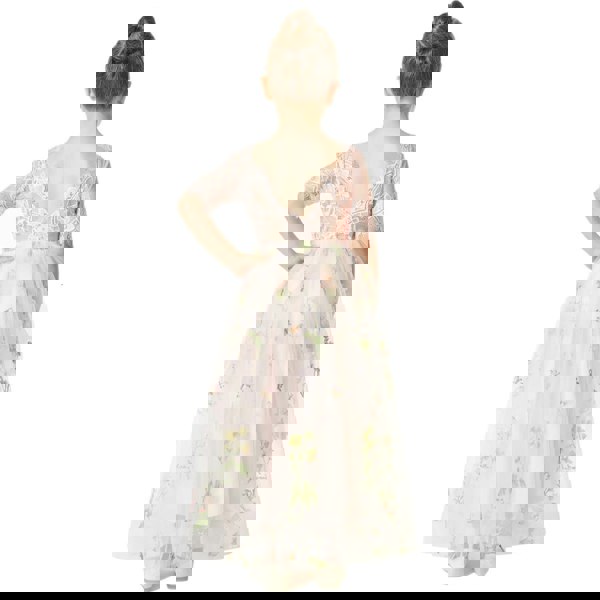 Back of pink embroidered lace dress