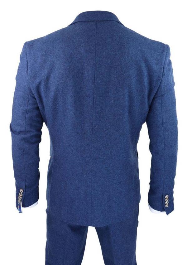 House of Cavani Mens 3 Piece Blue Tweed Wool Twill Vintage Classic Suit