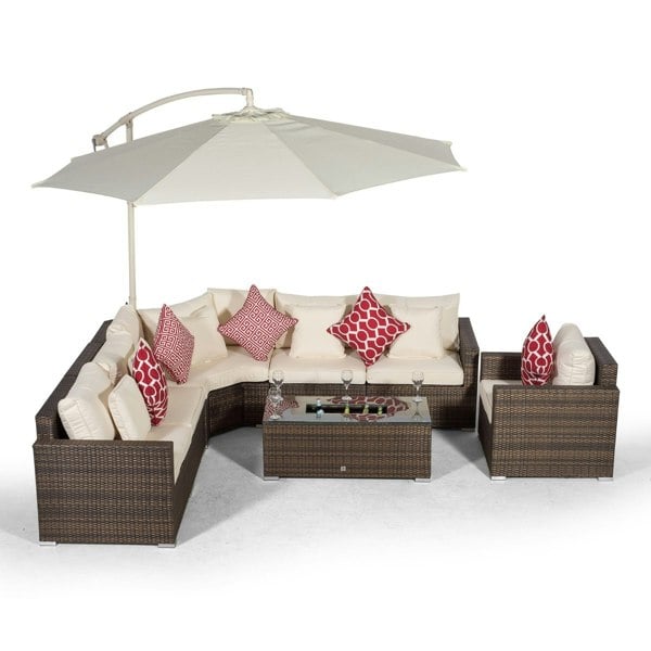 Giardino Santorini L Shape Modular 6 Seat Rattan Corner Sofa Set With Armchair & Drinks Cooler Coffee Table