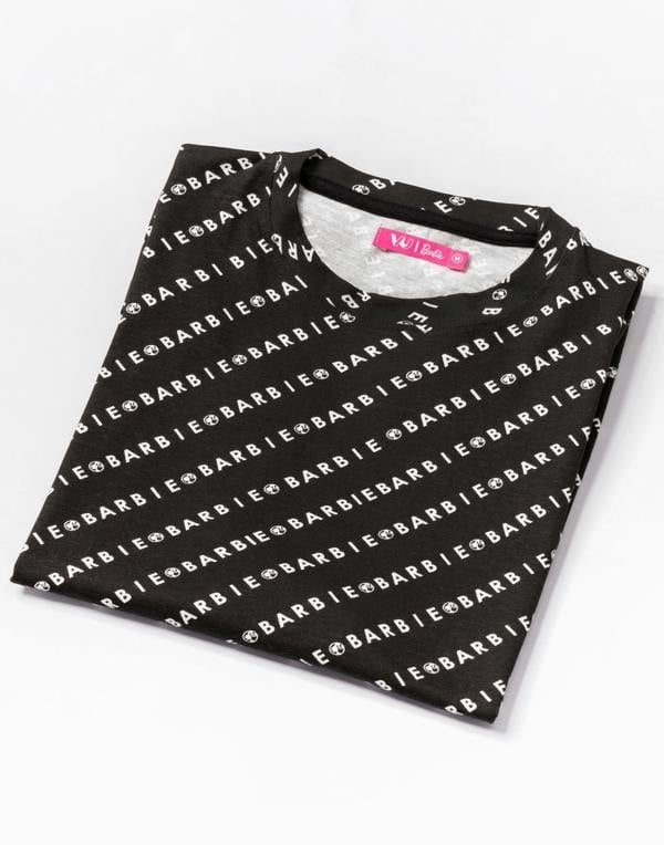 Barbie Womens Black Logo Oversized Short Sleeved T-Shirt