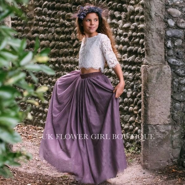 Girl wearing mauve dress