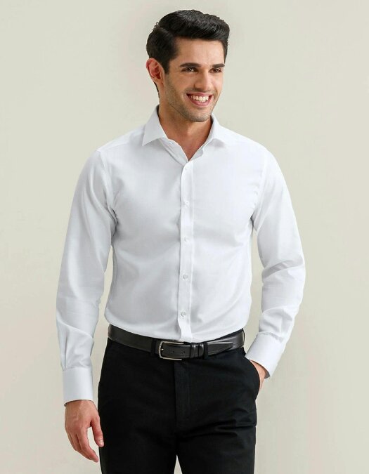 Men's White Easy Care Satin Shirt