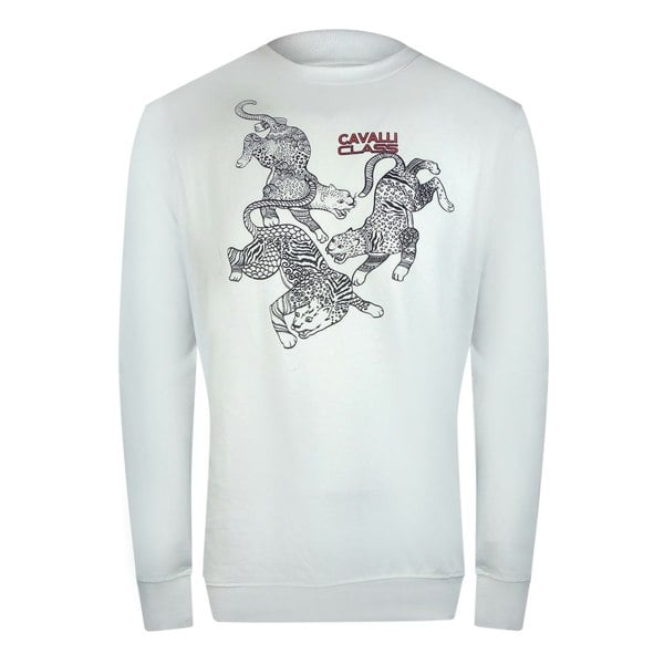 Cavalli Class Paisley Leopard Design Off White Sweatshirt