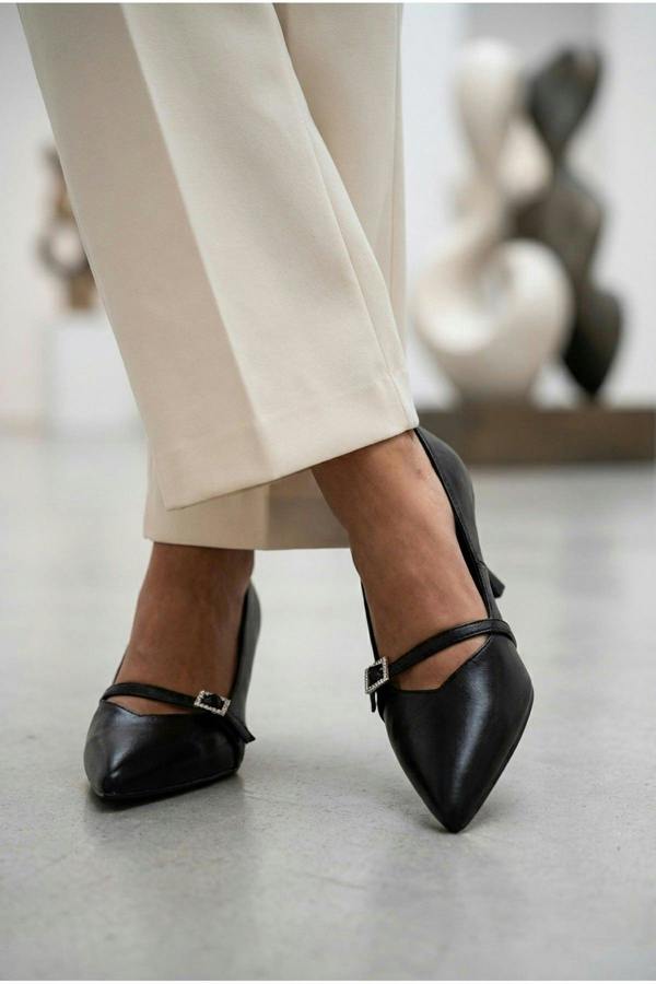 Theia Pointed Toe Embellished Strap Shoes - Black