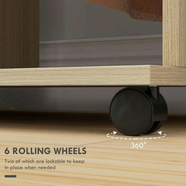 Open Wardrobe Double Mobile Storage Shelves Organizer W/6 Wheels-Natural