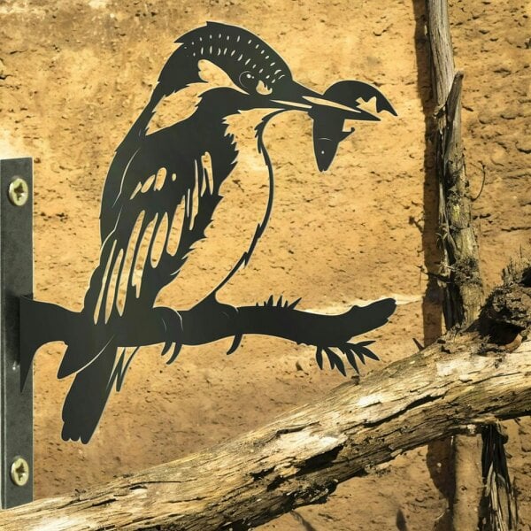 EDH Door Hardware Metal Kingfisher Tree Silhouette – 18cm x 28cm | Rustic Outdoor & Indoor Wall Art for Garden, Fence, or Home Décor