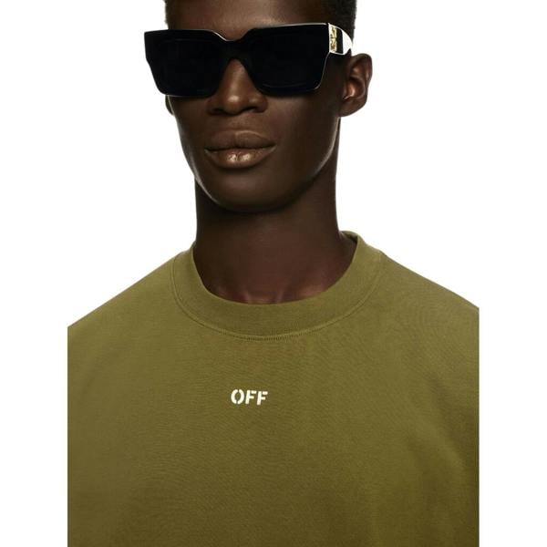 Off White Mens Small Logo Oversized T-Shirt - Moss/White - 