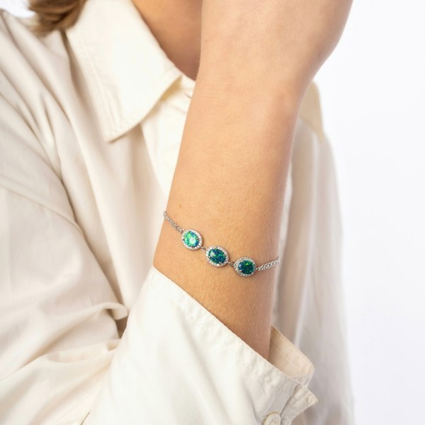 Spero London Sterling Silver Green Opal Halo Bracelet