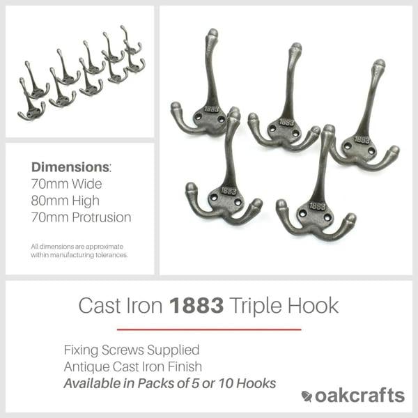 Antique Cast Iron 1883 Triple Coat Hook