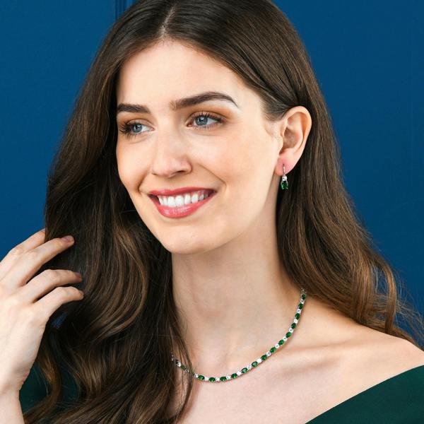 namana 925 Sterling Silver Leverback Green Oval Drop Earrings