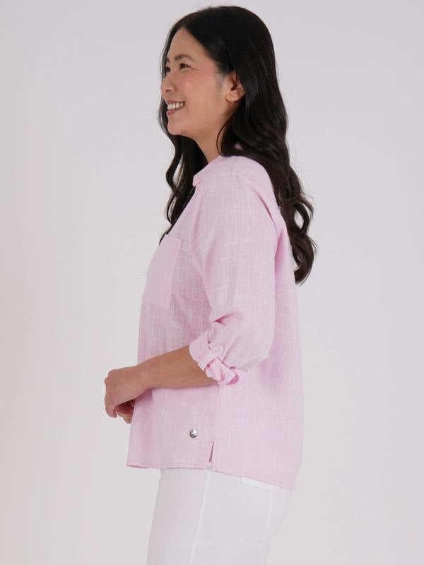 PennyPlain Collared Microcheck  Shirt - Rose