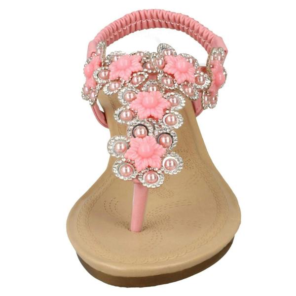 Savannah Ladies Savannah Mid Wedge Toepost Flower Trim Sandals