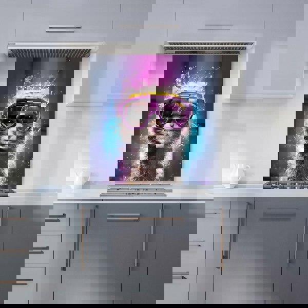 Warren Reed - Designer Splashart Ferret With Glasses Purple Kitchen Splashback