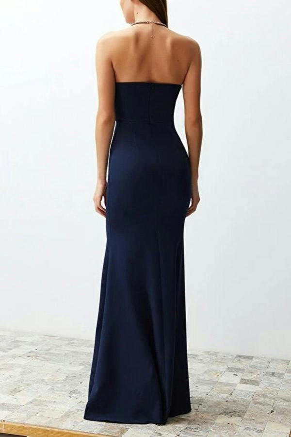 WOVCOR Collar Detail Woven Maxi Evening Dress