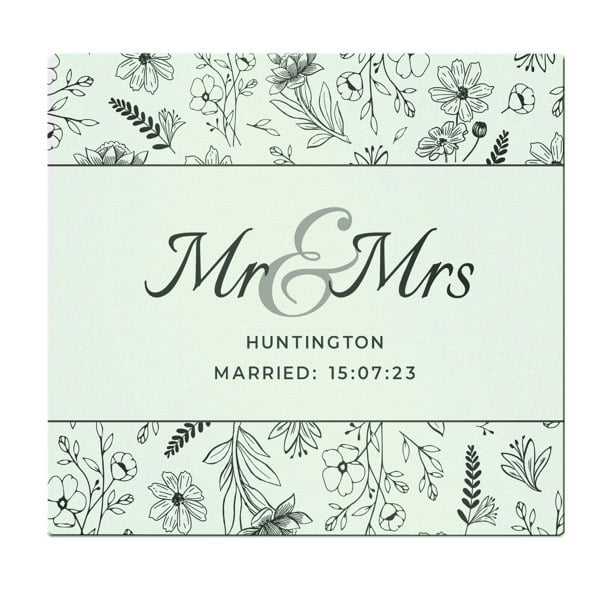 Personalised Memento Company Personalised Mr & Mrs Botanical Glass Chopping Board/Worktop Saver