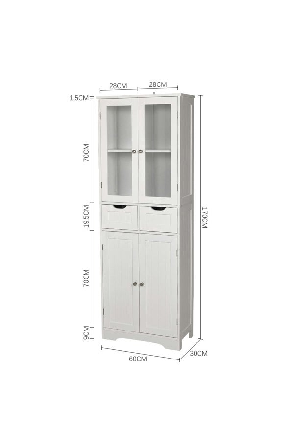 Living and Home Modern Tall Glass Door Cabinet for Bathroom & Livingroom
