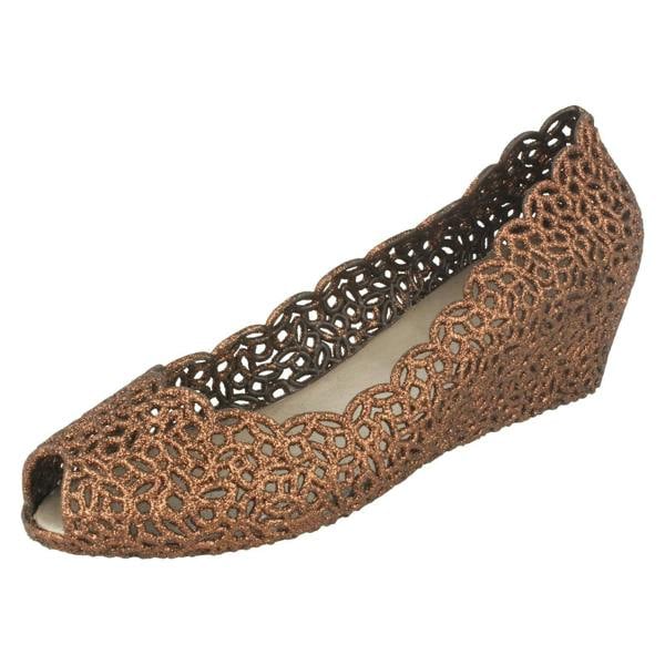 Savannah Ladies Savannah Slip On Open Toe Ballerina Style Wedge Shoes