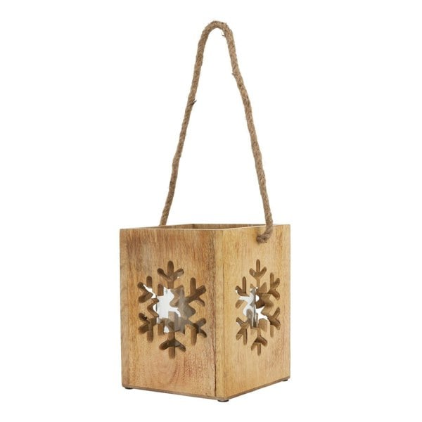 Hill Interiors Wooden Snowflake Tealight Holder - Brown