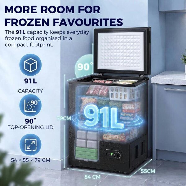 91L Freestanding Chest Freezer with Removable Storage Basket, Chest Freezer with Mechanical Temperature Control, Black