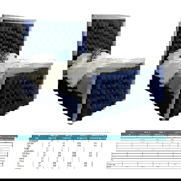 Casa Magna Venice Glitter Border Upholstered Soft Velvet Bed Frame - Blue