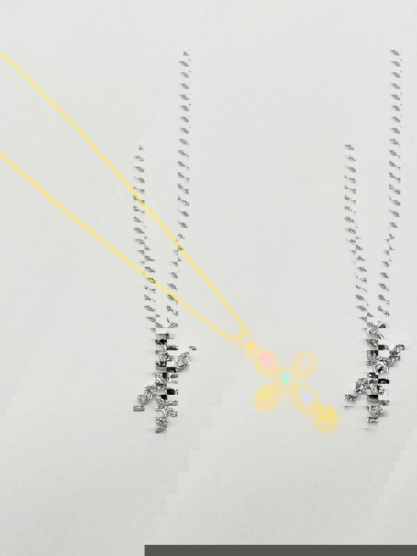 SVNX Cross Pendant Necklace in Multi Colour Stones