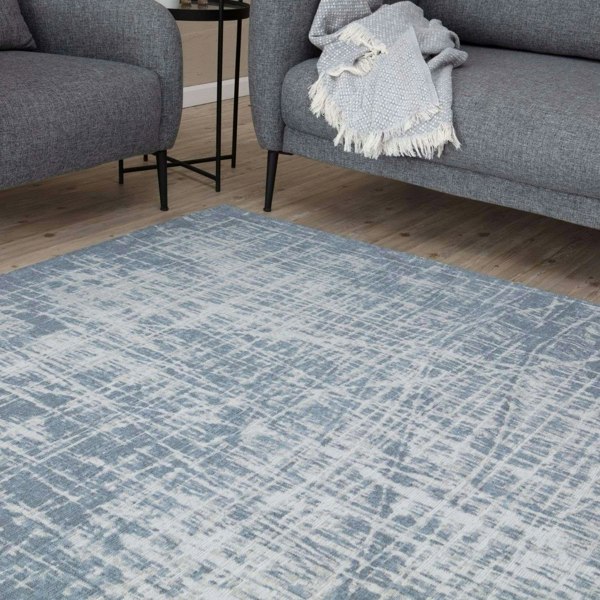 Machine Washable Flatweave Rug Striped Blue