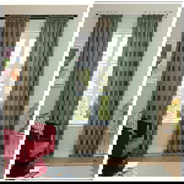 Furn Chenille Lined Pencil Pleat Curtains - Green