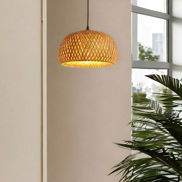 Rafaelo Mobilia Rattan Woven Wicker Boho Rattan Ceiling Light Pendant Shade Natural Brown