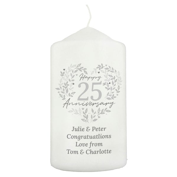 Personalised Memento Company Personalised 25th Silver Wedding Anniversary Pillar Candle