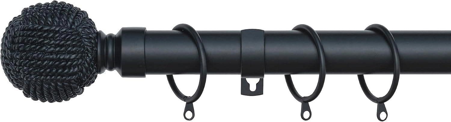 A.Unique Home Knotted Ball Extendable Curtain Pole (25/28mm) (Matte Black,70cm - 120cm)