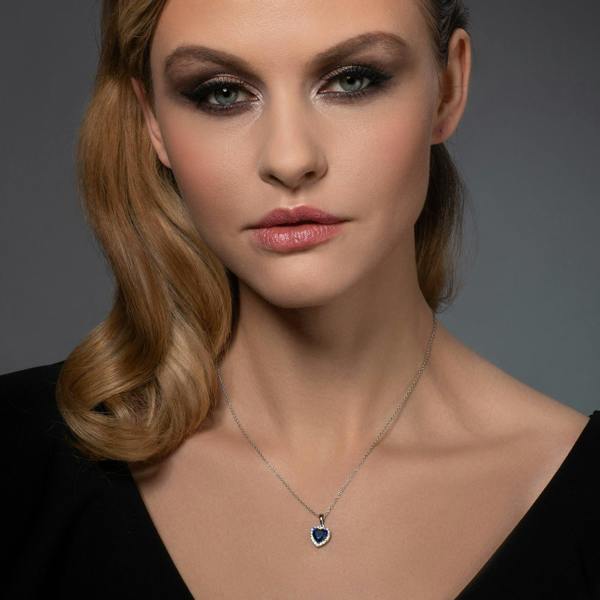Sterling Silver Blue Heart Necklace for Women - namana.london