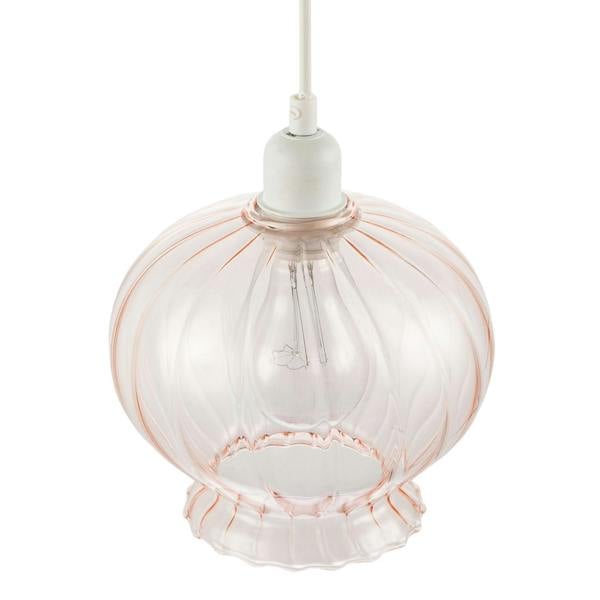 Elegant Ribbed Blush Pink Glass Pendant Light Shade with Scalloped Rim Image 3