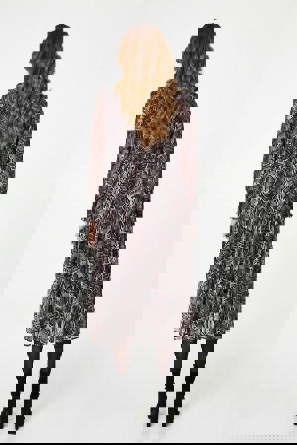 Black | Snake Print Smocked Midi Tiered Dress
