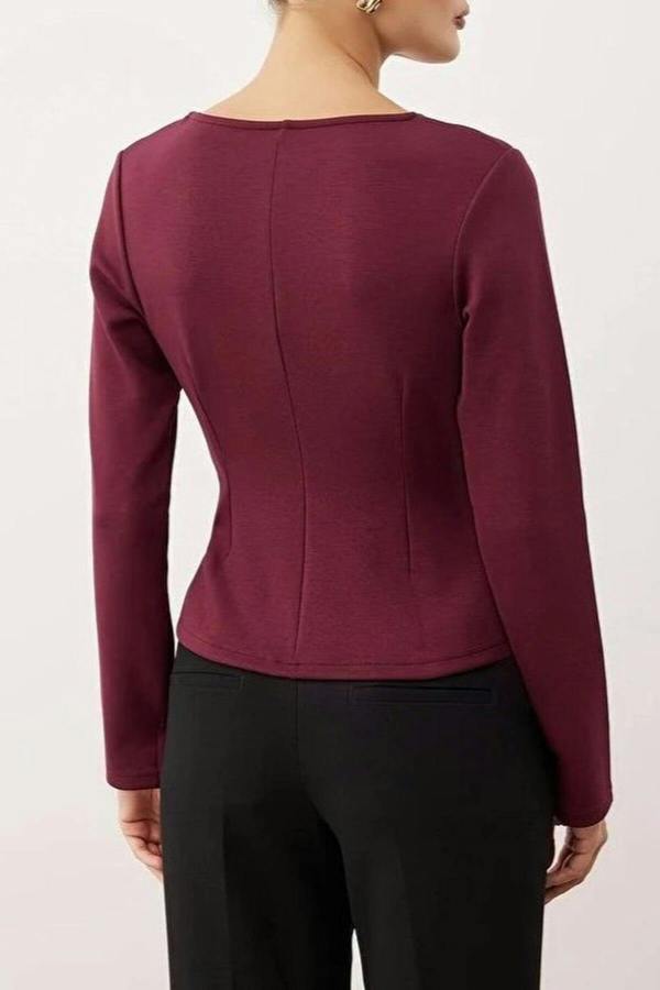 WOVCOR V-Neck Zippered Regular Knit Blouse