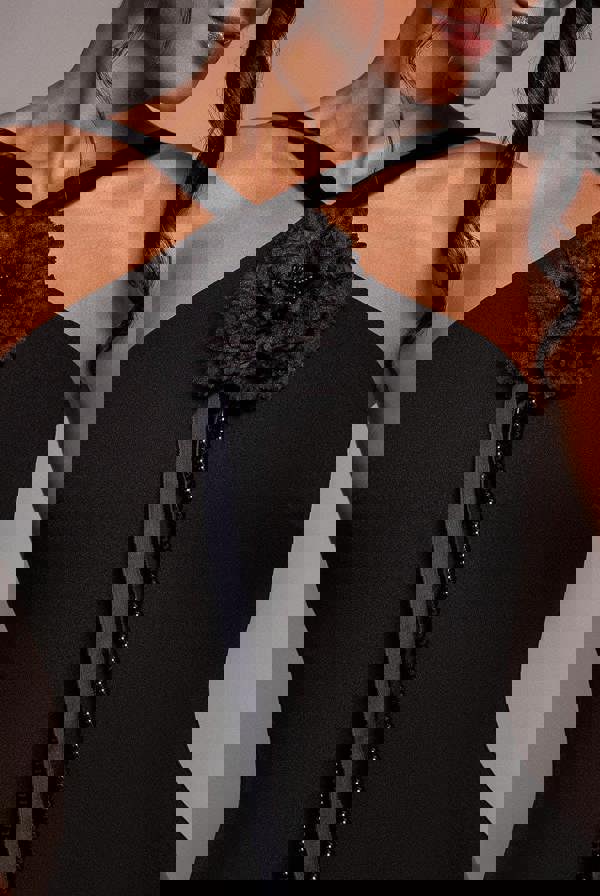 Racer Neck Corsage Scuba Maxi - Black DR4053