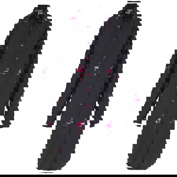 Long Sleeve Oversized Shirt in Black Flamingo