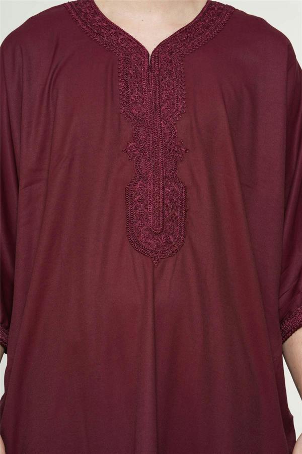 Infinity Leather Men's Moroccan Thobe Jubba Robe Djellaba Arab Short Sleeve Embroidery Gandoura