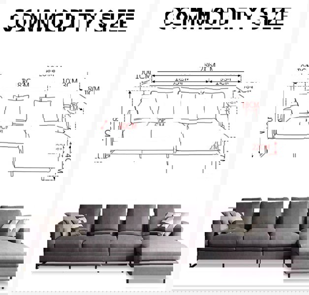 H92 Grey Four Seater Corner Sofa, Leathaire, Multiple Color-Weilai Concept-Weilai Concept