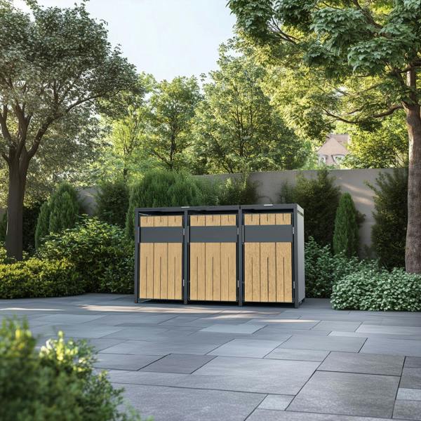 Phoenix Safe Phoenix GB3300AW Outdoor Triple Wheelie Bin Store for 3 x 240L Bins in Oak Effect
