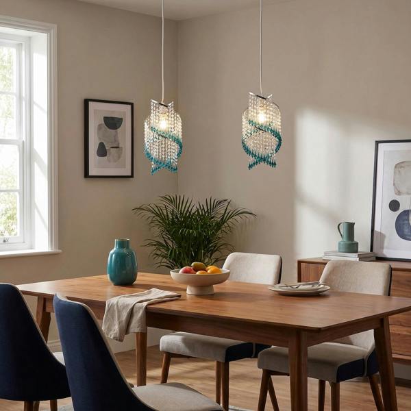 Modern Spiral Waterfall Pendant Shade with Teal and Clear Acrylic Image 6