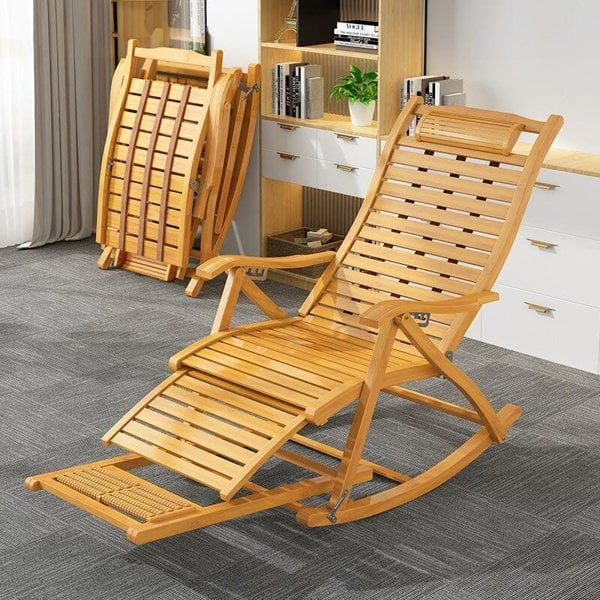 Bamboo Rocking Chair Foldable Recliner Sun Loungers Living and Home