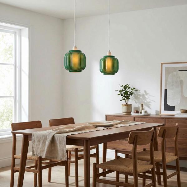 Emerald Green Traditional Pendant Ceiling Lamp Shade with Deep Grooves Image 6