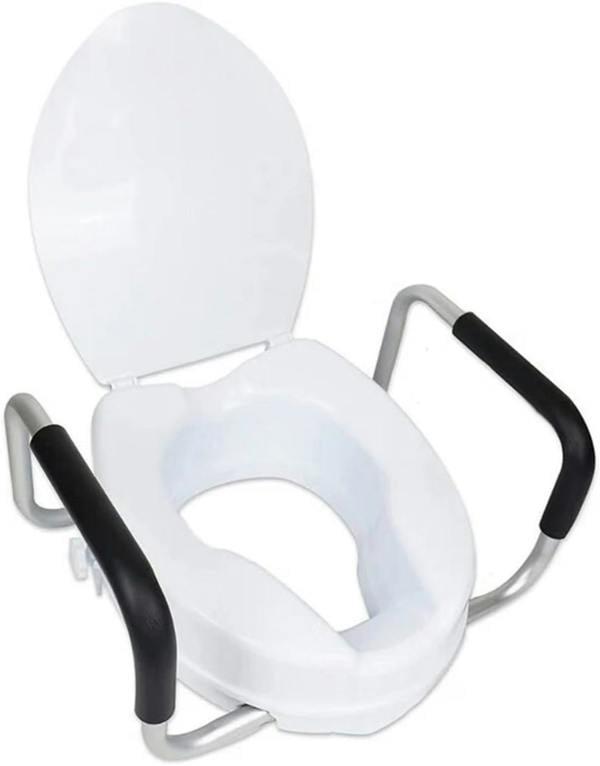 ATEK 4 Inch Raised Toilet Seat with Handles and Lid for Adults