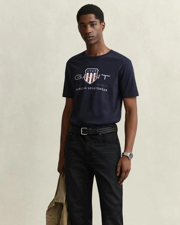 GANT Mens Archive Shield T - Shirt - 433 Evening Blue | CHO | Designer Mens Short Sleeve T - Shirts