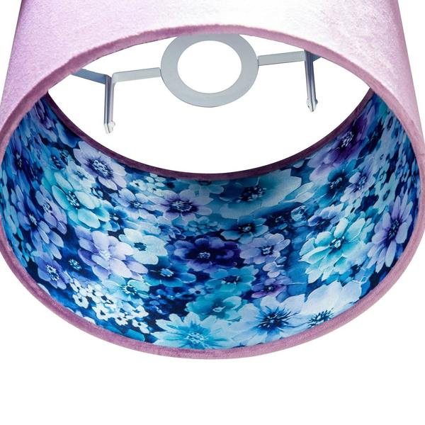 Soft Lilac Velvet Drum Lampshade with Inner Coloured Floral Lining Image 3