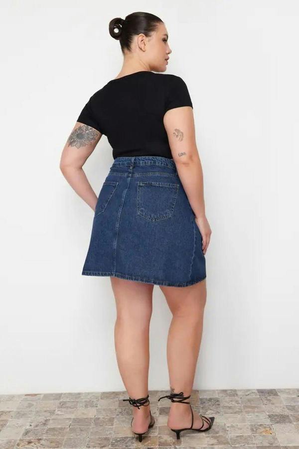 WOVCOR High Waist 100% Cotton A-Shape Denim Skirt