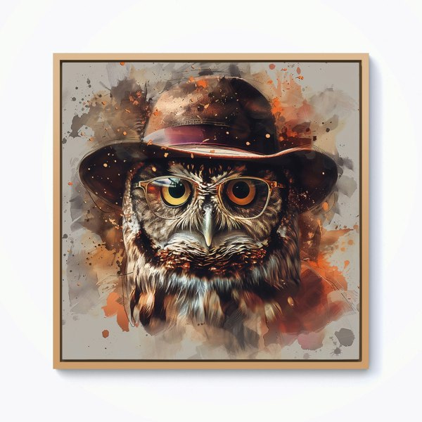 Warren Reed Owl With Hat And Glasses Framed Canvas