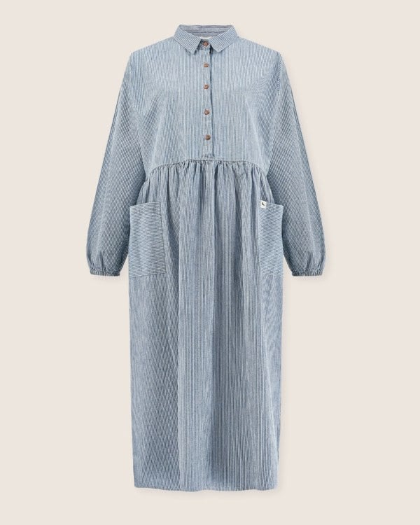 Magda Blue Pinstripe Print Long Sleeve Midi Dress- image 2