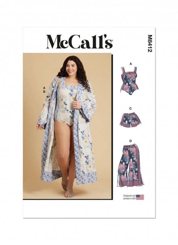 McCalls 8412 Paper Sewing Pattern – Women's Bodysuit, Robe, Shorts & Trousers, Easy